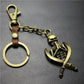Double Sword Reaper Skull Alloy Pendant Leather Keychain Retro Key Ring Pendant Gift