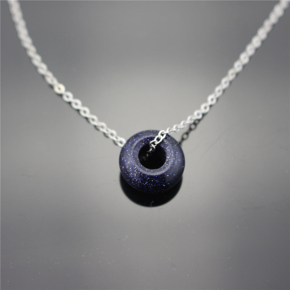 Natural Stone Ring Pink Quartz Pendant Clavicle Chain Necklace Fashion Accessories