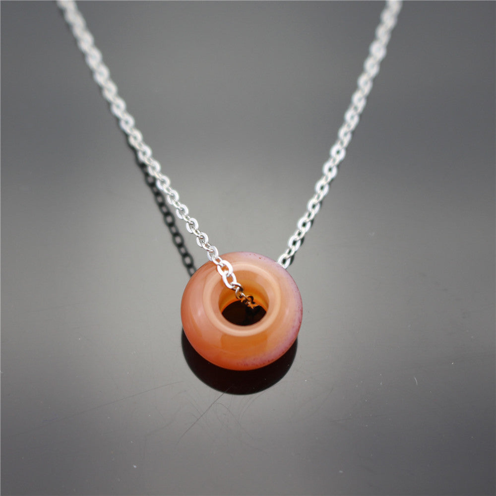 Natural Stone Ring Pink Quartz Pendant Clavicle Chain Necklace Fashion Accessories