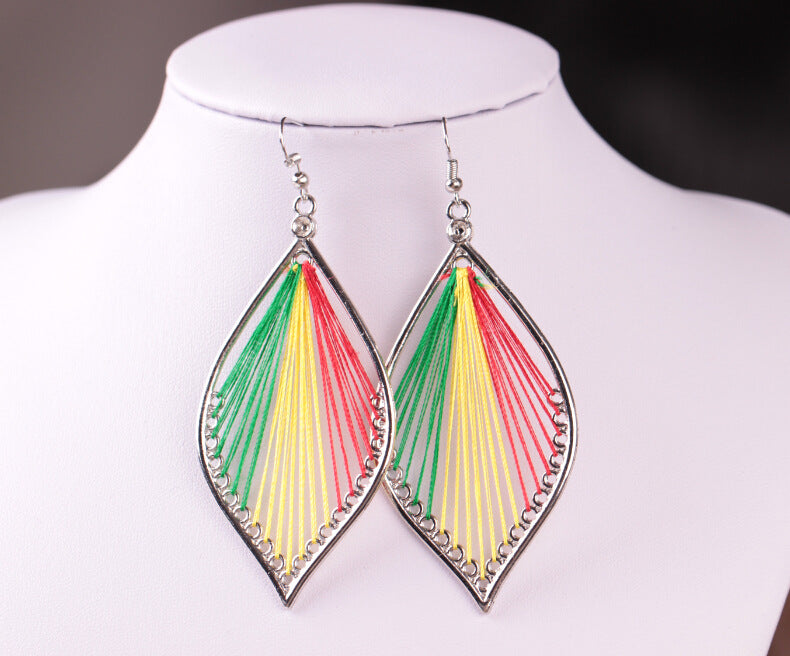 Fashion and popular silk thread earrings handmade oval exaggerated earrings jewelry