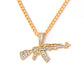 Fashion diamond-studded long gun necklace creative hip-hop submachine gun pendant jewelry