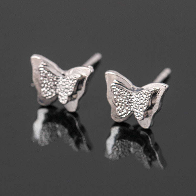 Fashion Pressed Sand Butterfly Stud Earrings Double Metal Three-dimensional Animal Earrings Chunna Jewelry