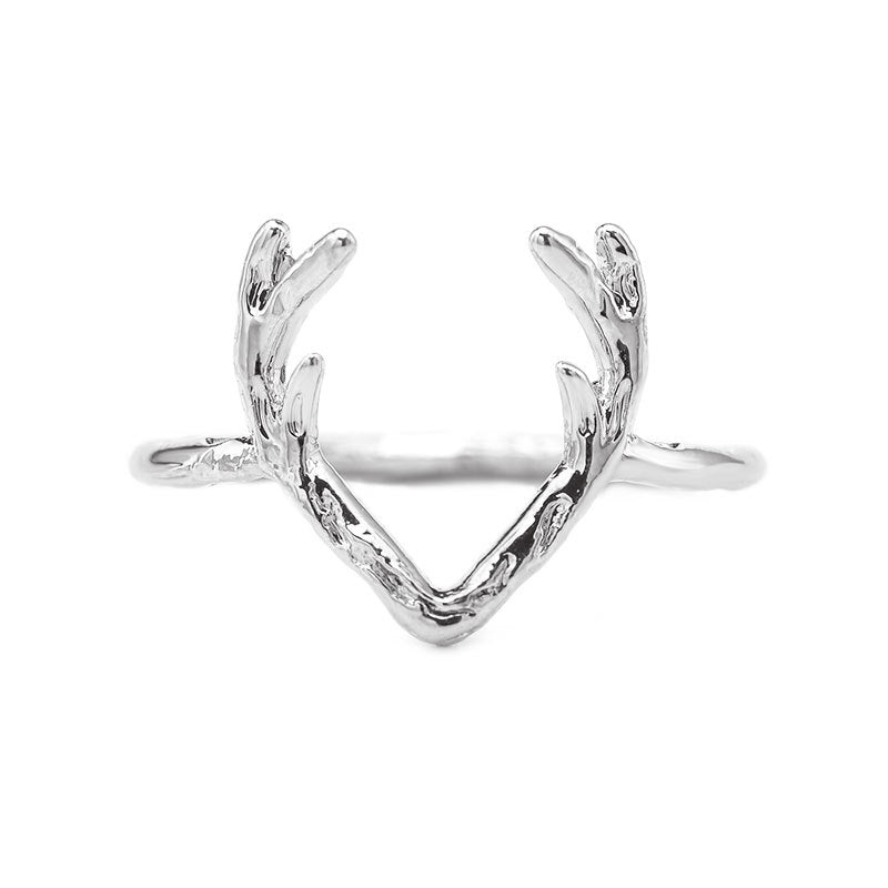 ins Christmas elk antler ring female copper material animal ring jewelry