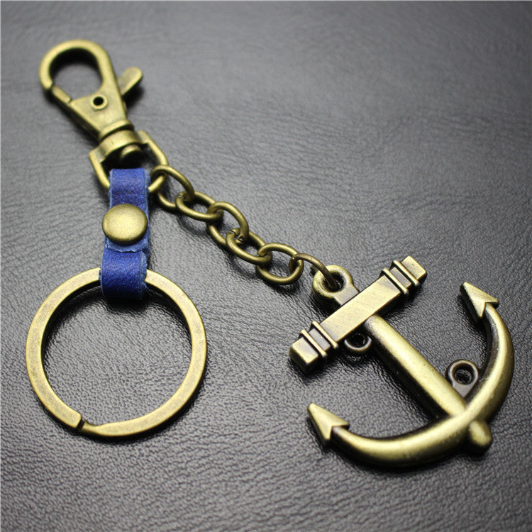 Sailing diary, big anchor, alloy key chain, leather middleware, accessories, key ring, bag, pendant