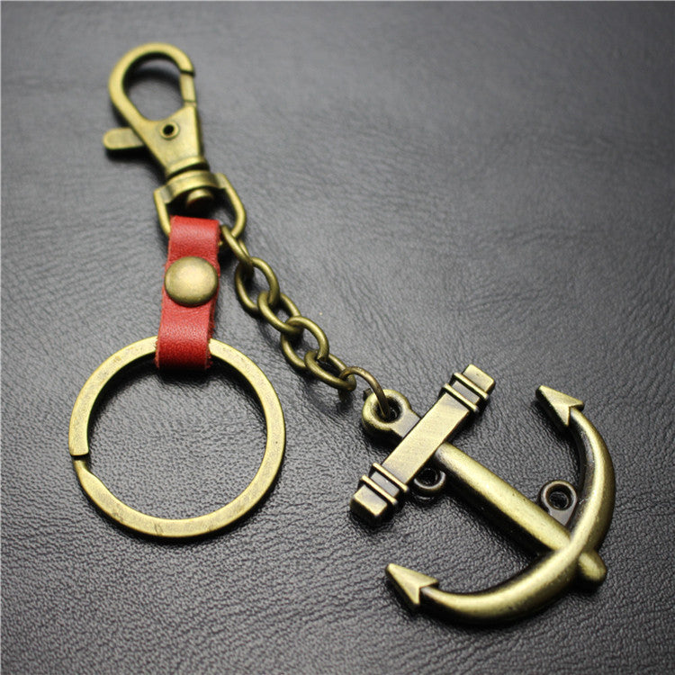 Sailing diary, big anchor, alloy key chain, leather middleware, accessories, key ring, bag, pendant
