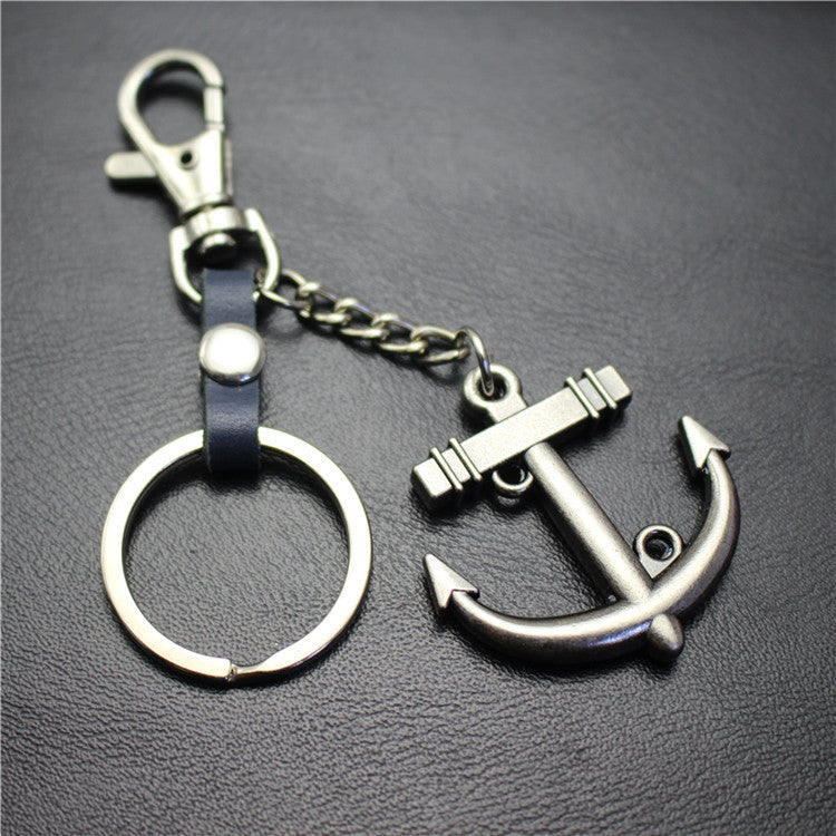 Sailing diary, big anchor, alloy key chain, leather middleware, accessories, key ring, bag, pendant