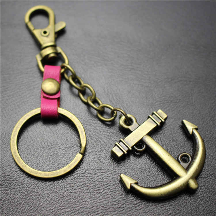 Sailing diary, big anchor, alloy key chain, leather middleware, accessories, key ring, bag, pendant