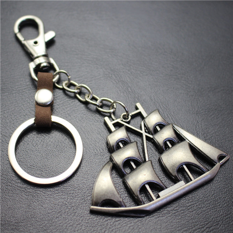 Yifanshun Retro Alloy Sailboat Pendant Leather Keychain 3cm Key Ring Korean Wave Jewelry Bag Pendant