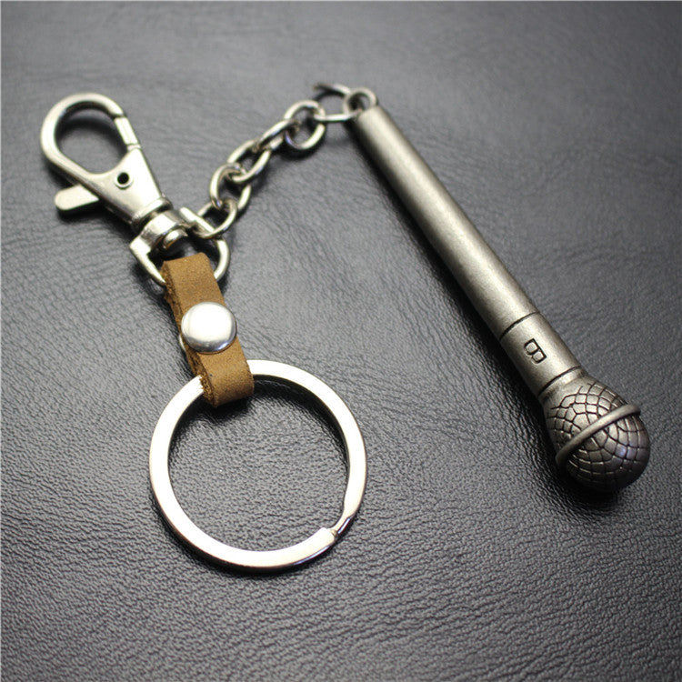 Long handle microphone microphone keychain antique silver bronze key ring jewelry bag pendant pendant