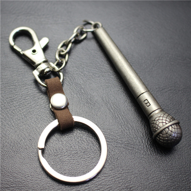 Long handle microphone microphone keychain antique silver bronze key ring jewelry bag pendant pendant