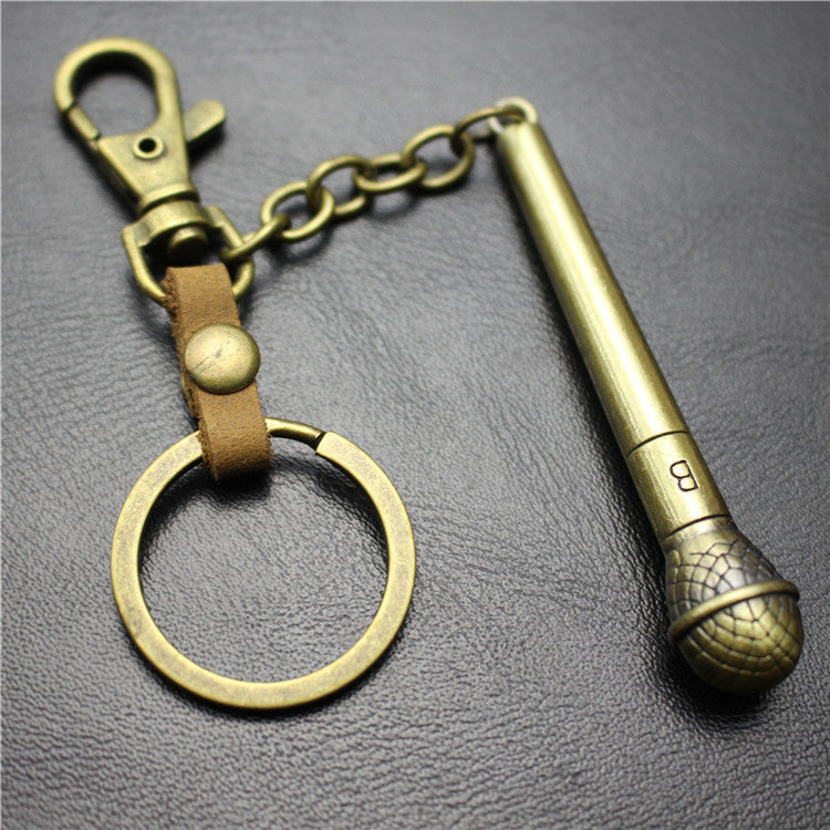 Long handle microphone microphone keychain antique silver bronze key ring jewelry bag pendant pendant