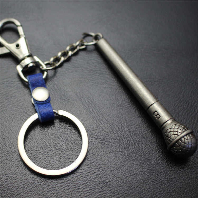 Long handle microphone microphone keychain antique silver bronze key ring jewelry bag pendant pendant