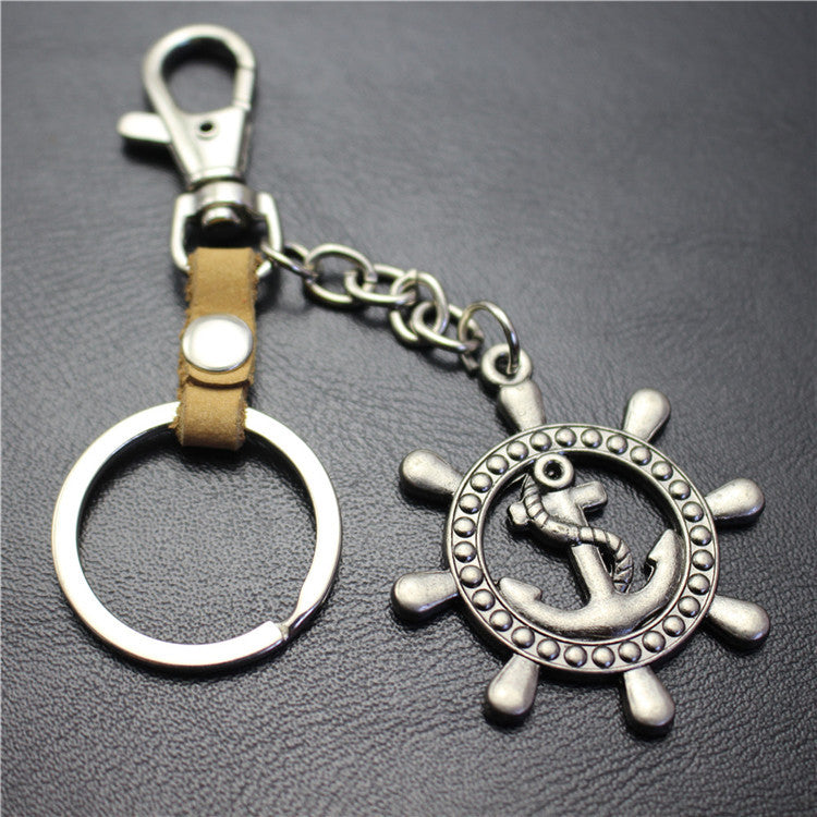 Nautical Diary Rudder Pendant Keychain Ancient Silver Brushed Steering Wheel Key Ring Jewelry Bag Pendant