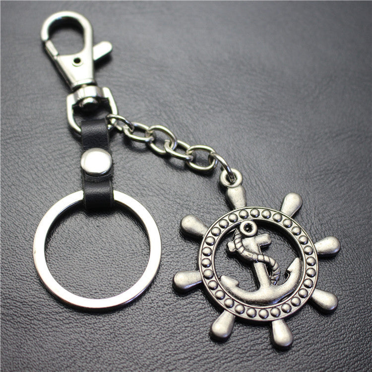 Nautical Diary Rudder Pendant Keychain Ancient Silver Brushed Steering Wheel Key Ring Jewelry Bag Pendant