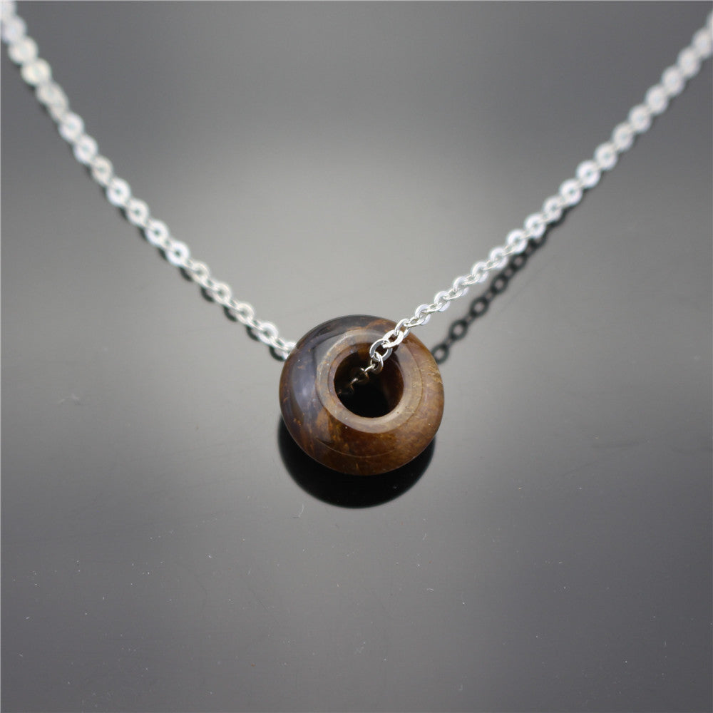 Natural Stone Ring Pink Quartz Pendant Clavicle Chain Necklace Fashion Accessories