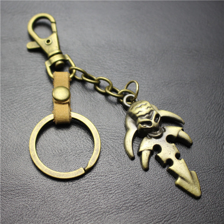 Reaper Skull Alloy Pendant Leather Keychain Retro Key Ring Pendant Jewelry