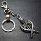 Double Sword Reaper Skull Alloy Pendant Leather Keychain Retro Key Ring Pendant Gift