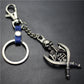 Double Sword Reaper Skull Alloy Pendant Leather Keychain Retro Key Ring Pendant Gift