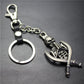 Double Sword Reaper Skull Alloy Pendant Leather Keychain Retro Key Ring Pendant Gift