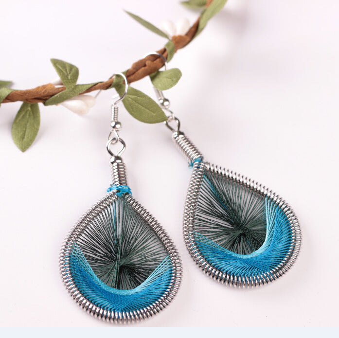 Fashion and popular silk thread earrings handmade oval exaggerated earrings jewelry