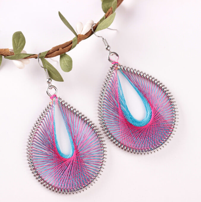 Fashion and popular silk thread earrings handmade oval exaggerated earrings jewelry