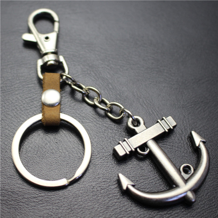 Sailing diary, big anchor, alloy key chain, leather middleware, accessories, key ring, bag, pendant