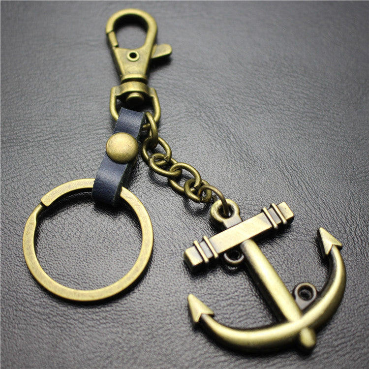 Sailing diary, big anchor, alloy key chain, leather middleware, accessories, key ring, bag, pendant