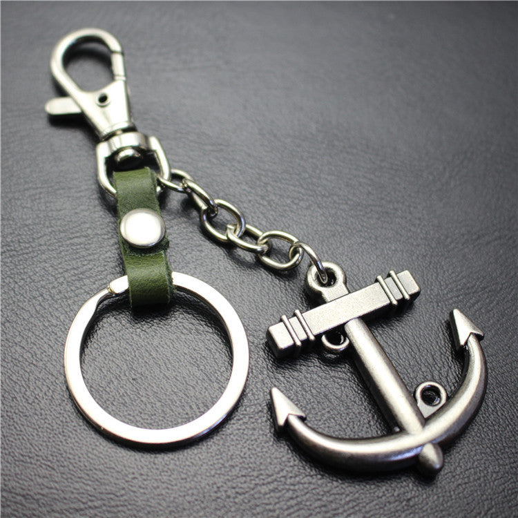 Sailing diary, big anchor, alloy key chain, leather middleware, accessories, key ring, bag, pendant