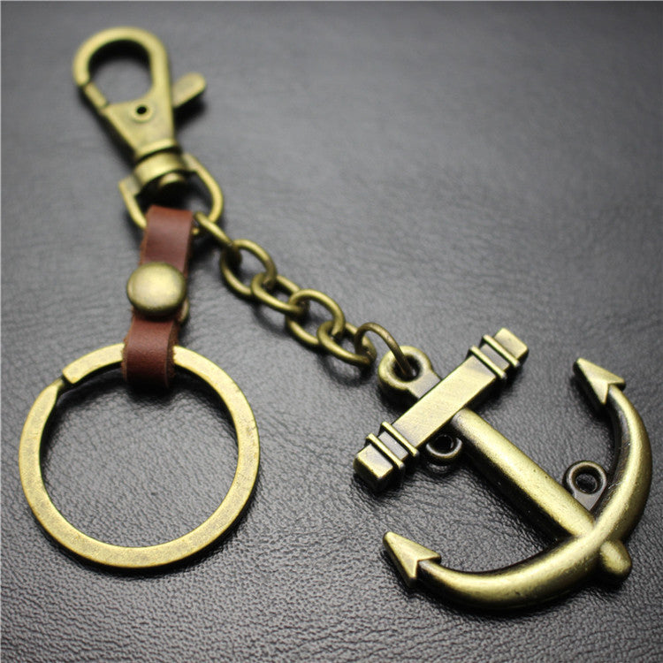 Sailing diary, big anchor, alloy key chain, leather middleware, accessories, key ring, bag, pendant