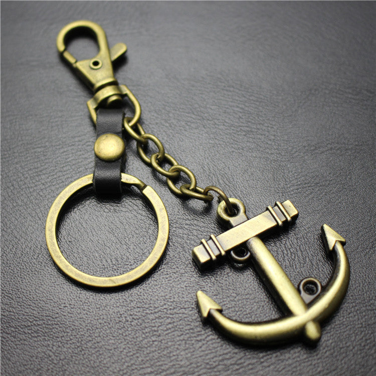Sailing diary, big anchor, alloy key chain, leather middleware, accessories, key ring, bag, pendant