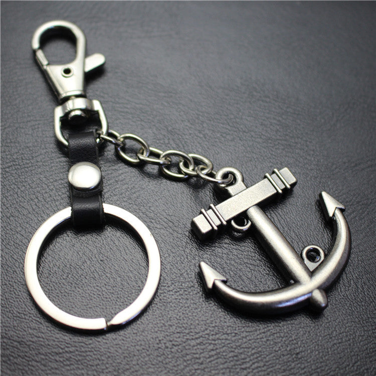 Sailing diary, big anchor, alloy key chain, leather middleware, accessories, key ring, bag, pendant