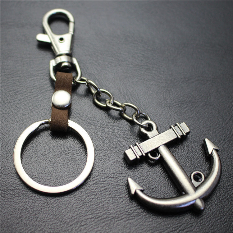 Sailing diary, big anchor, alloy key chain, leather middleware, accessories, key ring, bag, pendant