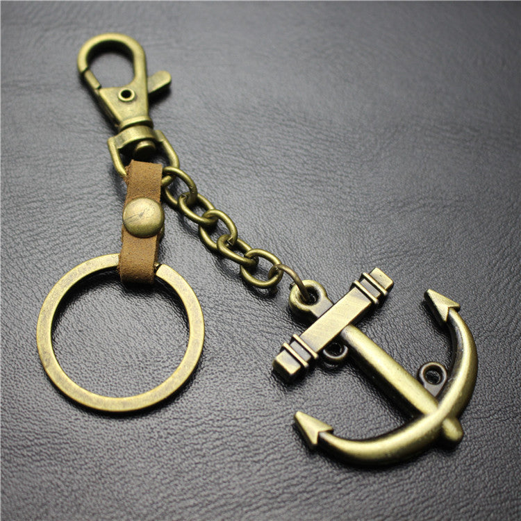 Sailing diary, big anchor, alloy key chain, leather middleware, accessories, key ring, bag, pendant