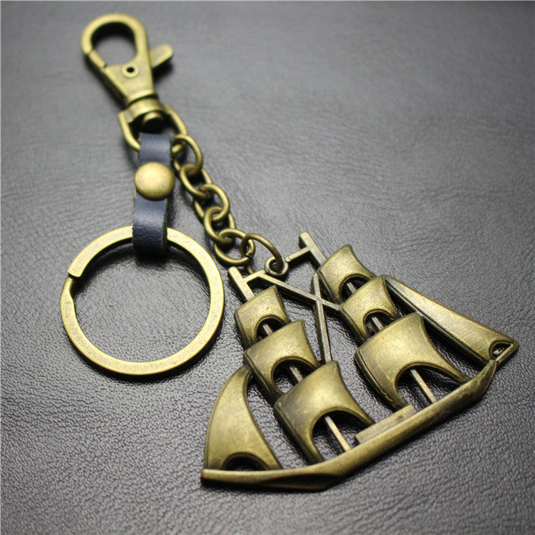 Yifanshun Retro Alloy Sailboat Pendant Leather Keychain 3cm Key Ring Korean Wave Jewelry Bag Pendant