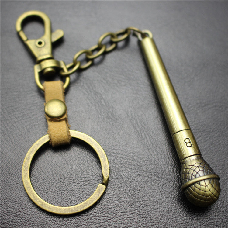 Long handle microphone microphone keychain antique silver bronze key ring jewelry bag pendant pendant