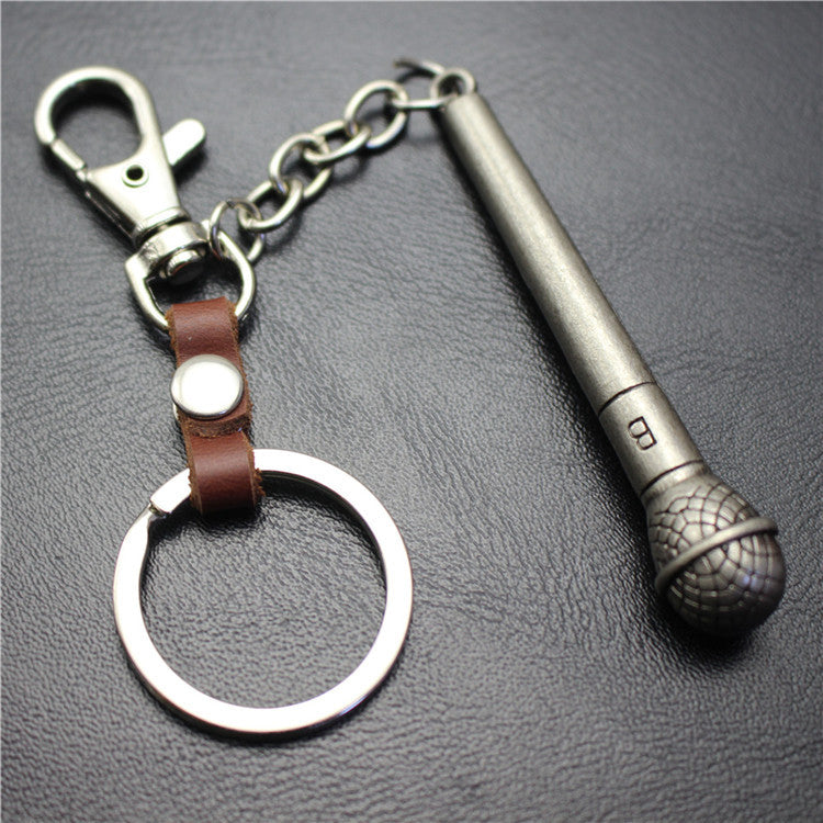 Long handle microphone microphone keychain antique silver bronze key ring jewelry bag pendant pendant