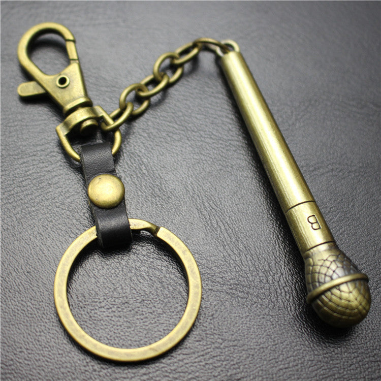 Long handle microphone microphone keychain antique silver bronze key ring jewelry bag pendant pendant