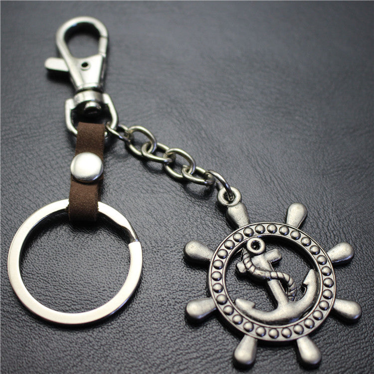 Nautical Diary Rudder Pendant Keychain Ancient Silver Brushed Steering Wheel Key Ring Jewelry Bag Pendant