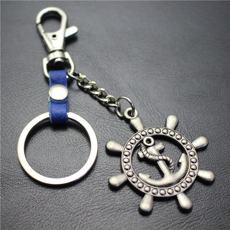 Nautical Diary Rudder Pendant Keychain Ancient Silver Brushed Steering Wheel Key Ring Jewelry Bag Pendant