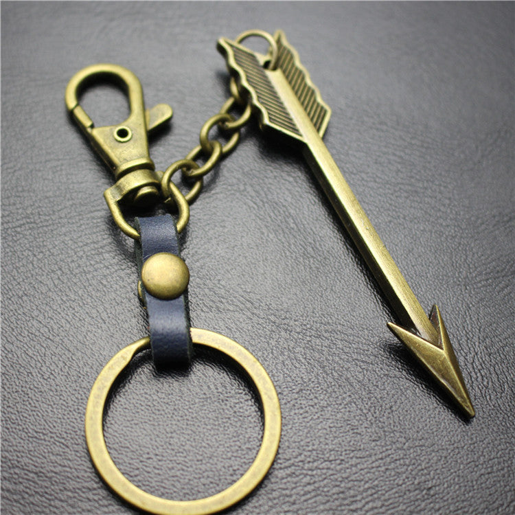 Large Arrow Alloy Pendant Leather Keychain Retro Key Ring Pendant Korean Wave Jewelry