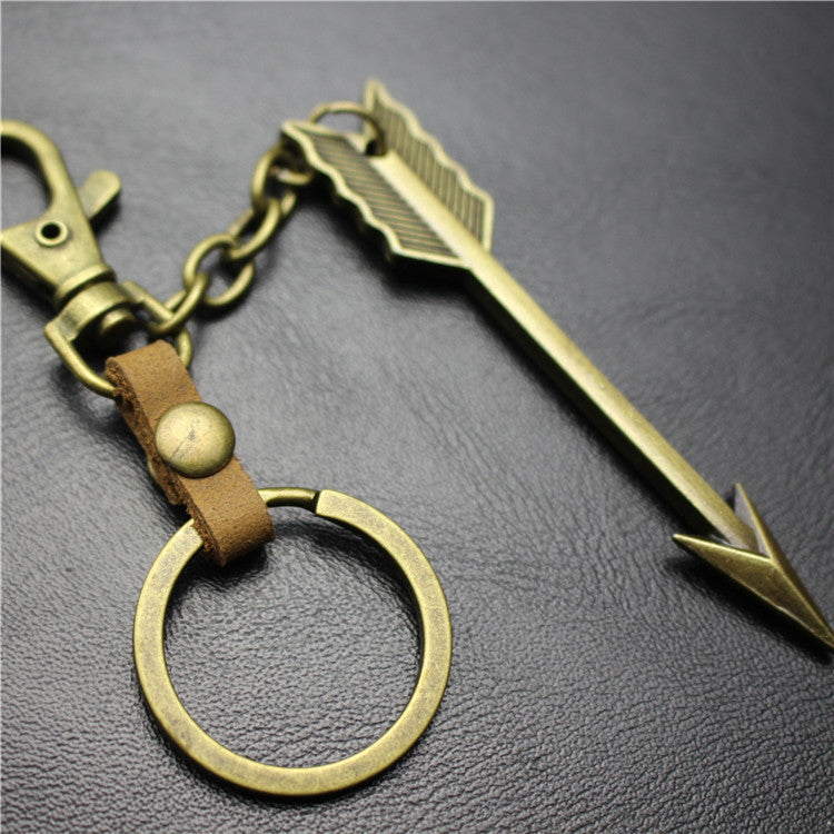 Large Arrow Alloy Pendant Leather Keychain Retro Key Ring Pendant Korean Wave Jewelry