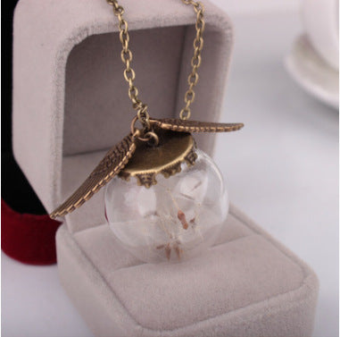 Creative Wish Dandelion Seed Glass Ball Pendant Necklace Fashion Handmade Jewelry