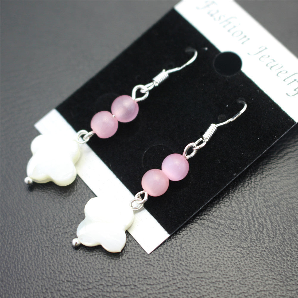 Natural deep-sea shell earrings four-leaf clover opal girl heart earrings plated with 925 silver ear hook earrings