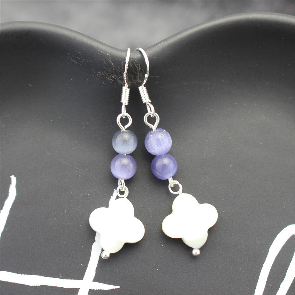 Natural deep-sea shell earrings four-leaf clover opal girl heart earrings plated with 925 silver ear hook earrings