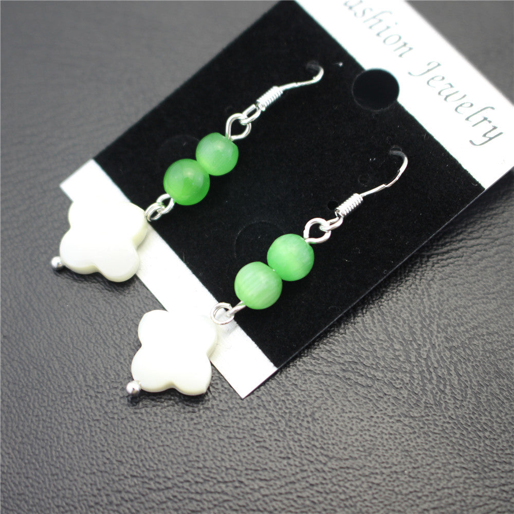 Natural deep-sea shell earrings four-leaf clover opal girl heart earrings plated with 925 silver ear hook earrings