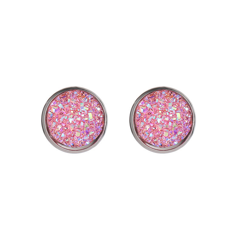 Harajuku simple geometric round frosted dreamy starry sky gemstone starry stainless steel earrings 12MM