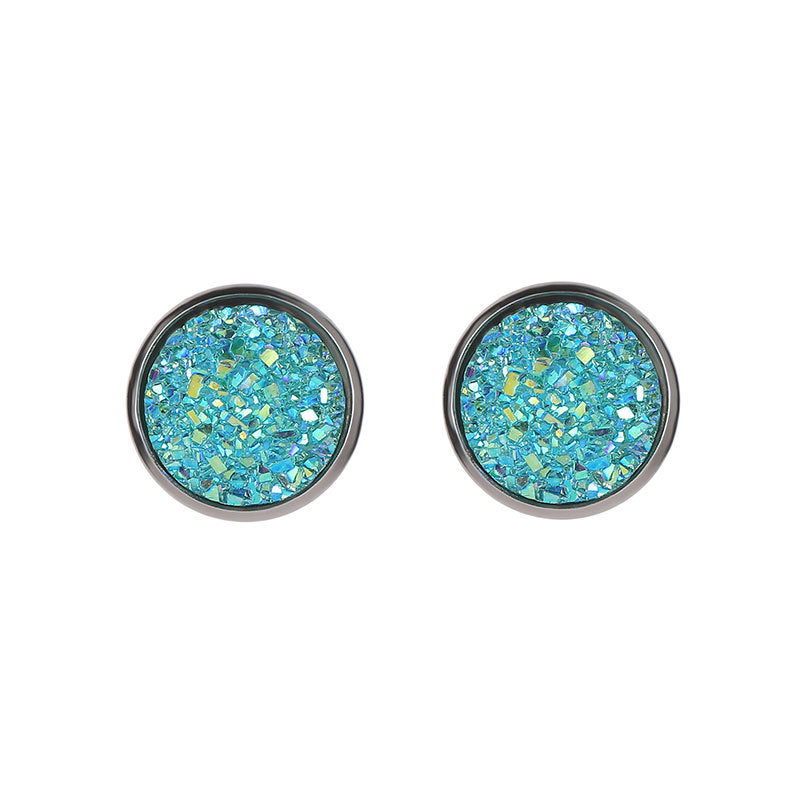 Harajuku simple geometric round frosted dreamy starry sky gemstone starry stainless steel earrings 12MM