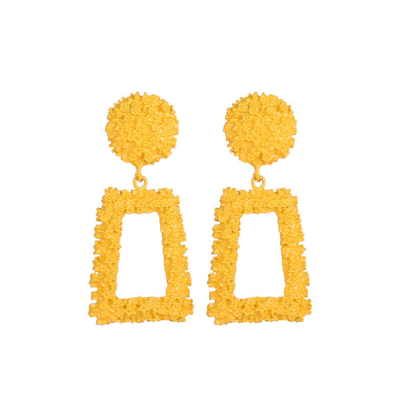 Exaggerated Atmospheric Matte Trendy Geometric Earrings Creative Personality Embossed Trapezoidal Long Metal Earrings