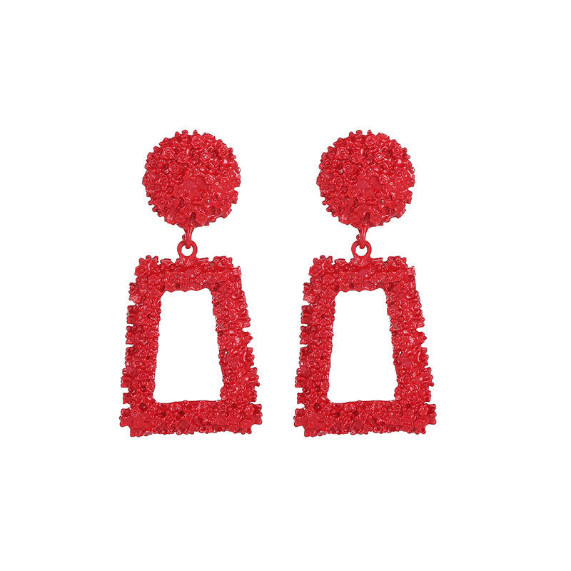 Exaggerated Atmospheric Matte Trendy Geometric Earrings Creative Personality Embossed Trapezoidal Long Metal Earrings