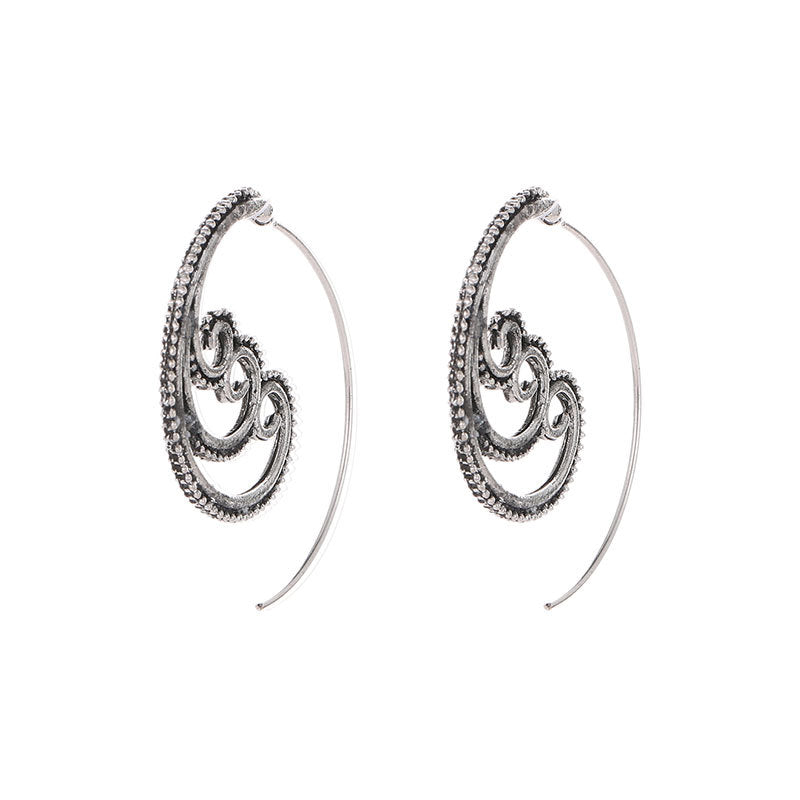 Vintage Spiral Earrings Fashion Ethnic Exaggerated Swirl Gear Earrings Metal Distressed Earrings